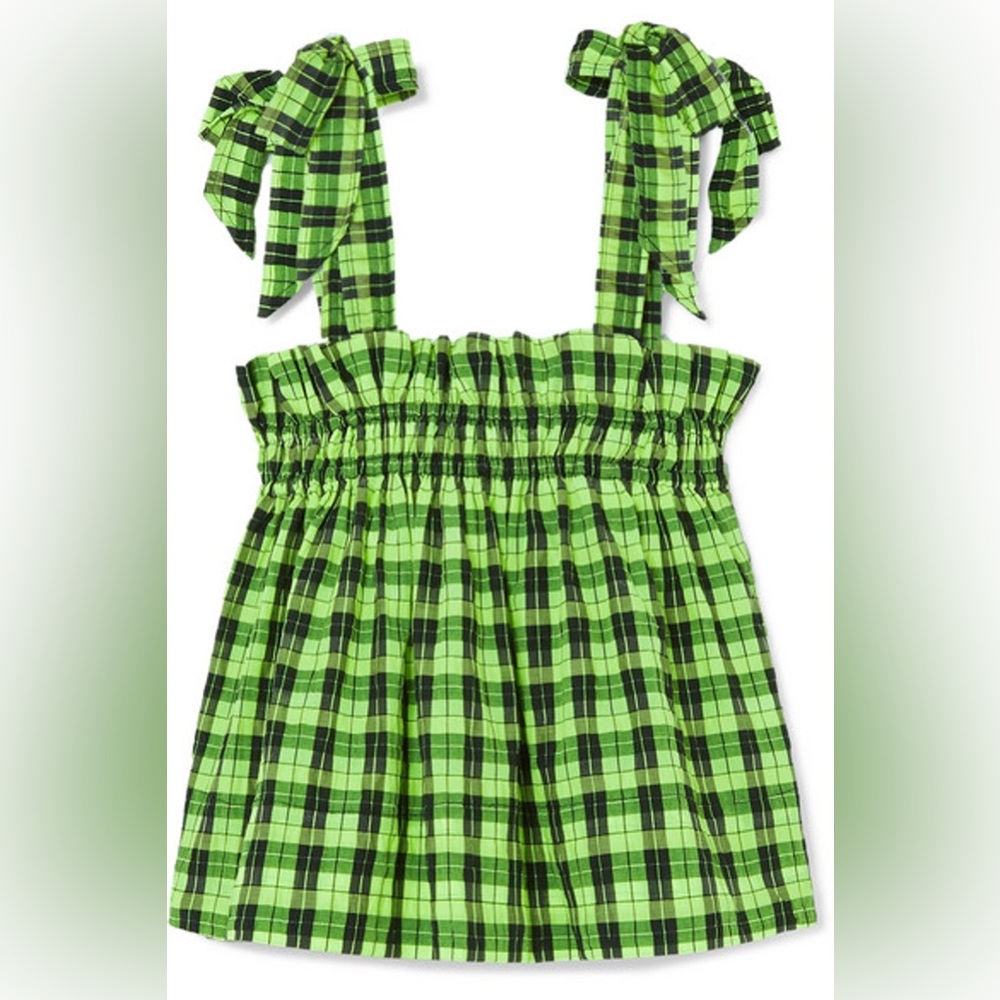 ✨SOLD✨ Ganni Neon Green Checked Top - Picture 3 of 8